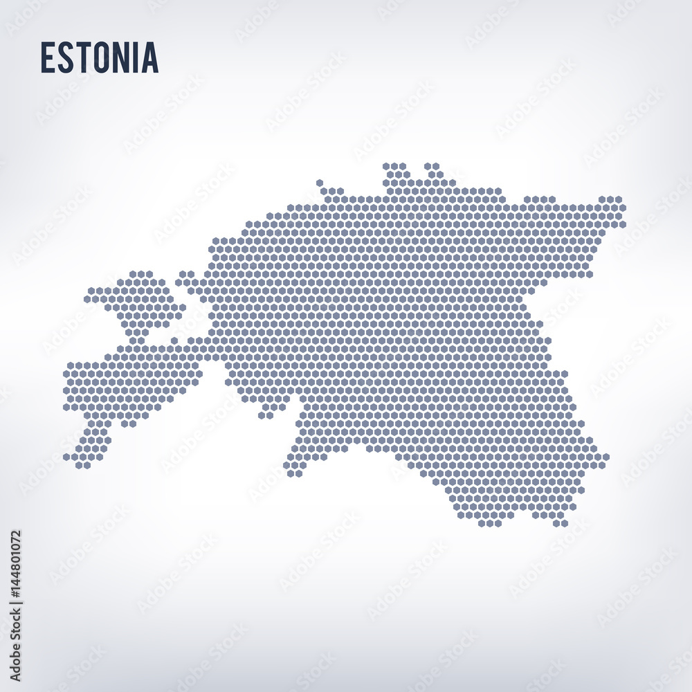Vector hexagon map of Estoniaon a gray background