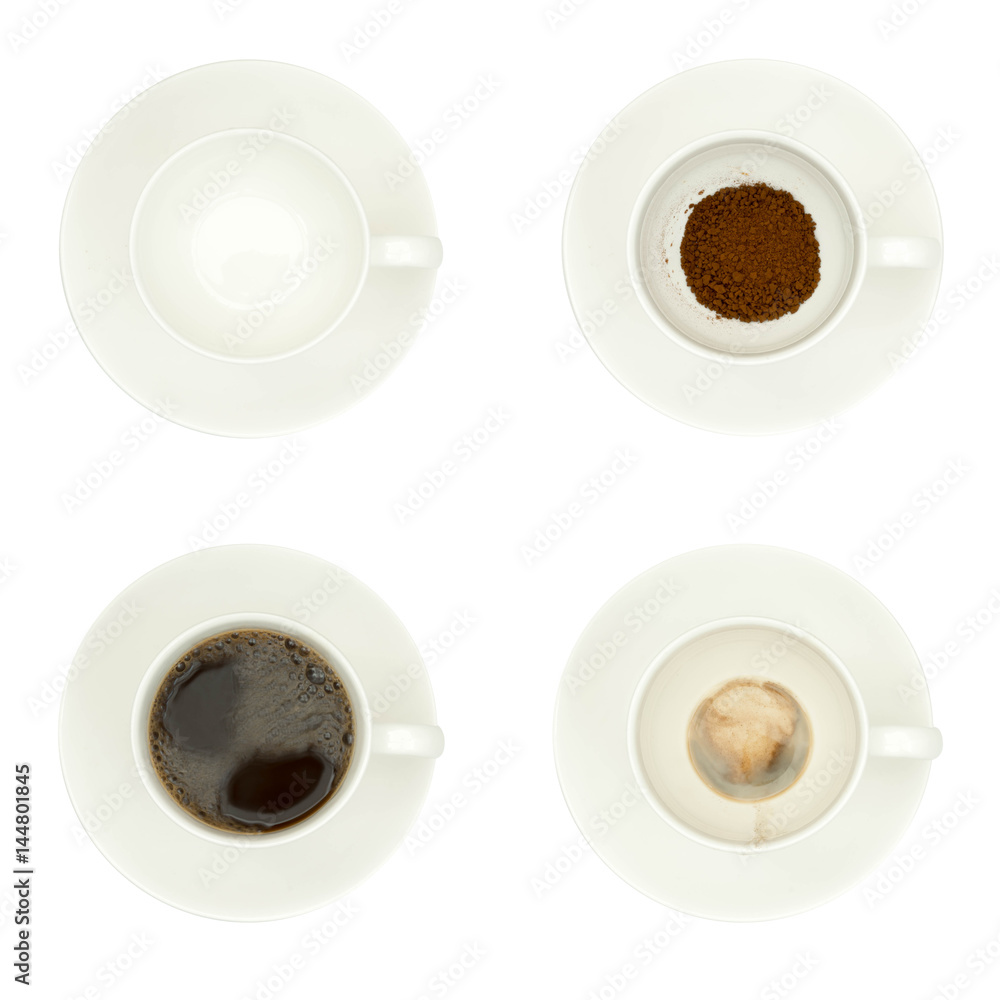 Cups of coffee isolated on white - obrazy, fototapety, plakaty 