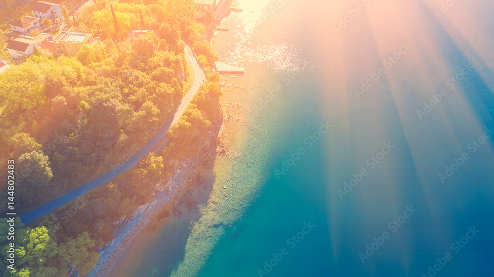 Top view of the sea coast in the sunlight Top view of the sea coast in the sunlight