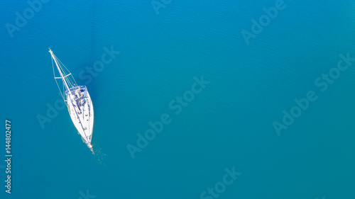 White yacht in the blue sea, top view © watman