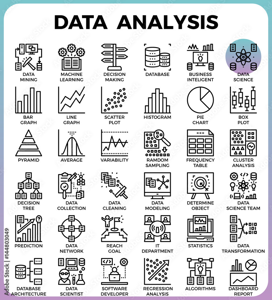 Data Analysis concept detailed line icons