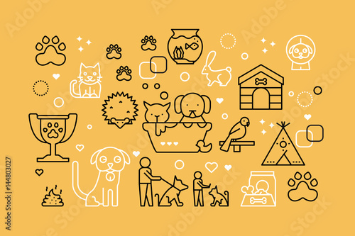 Pets line icons illustration