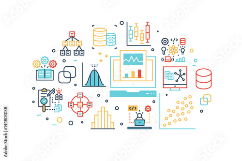 Data analysis line icons illustration
