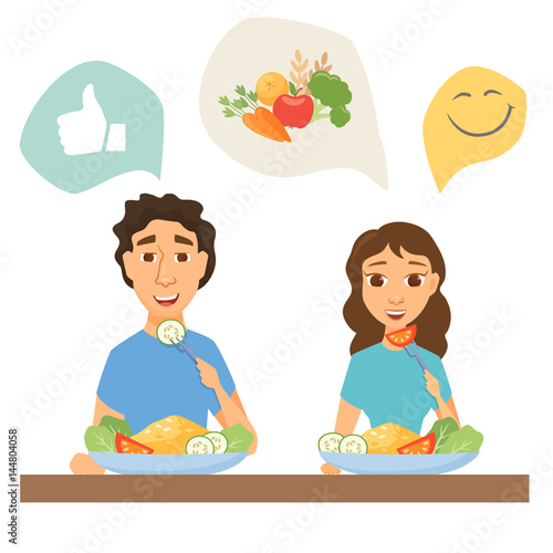 Couple eating healthy food