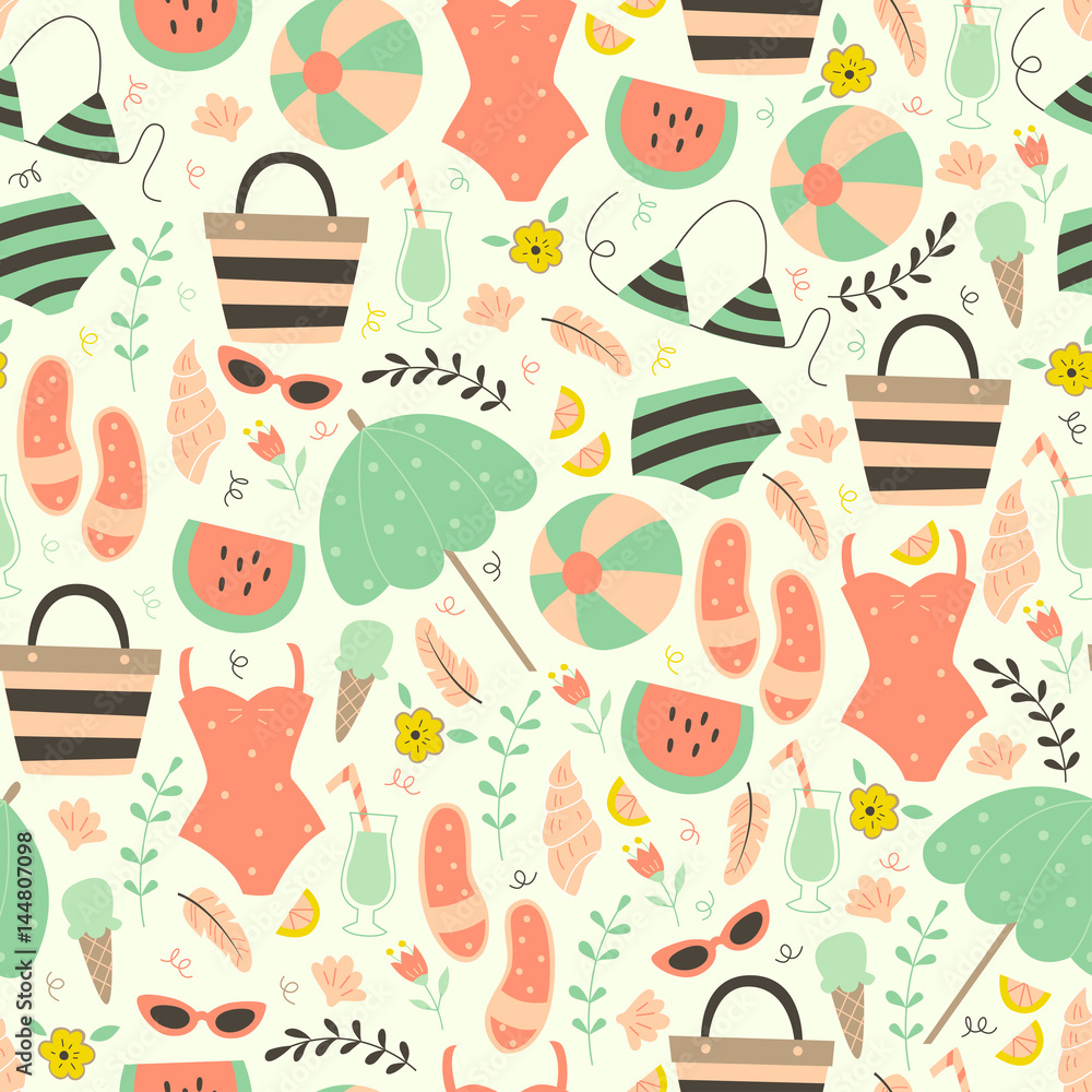 Hand Drawn Vacation Seamless Pattern. Hand Drawn Vacation Seamless Pattern.