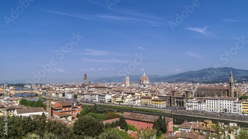 Magnificent panoramic aerial view of the historic center of Florence  Tuscany  Italy  from Piazzale Michelangelo  on a sunny day