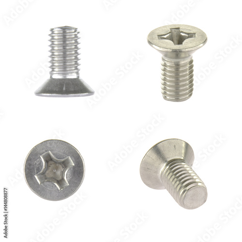 Countersunk phillips head bolt isolated on white background