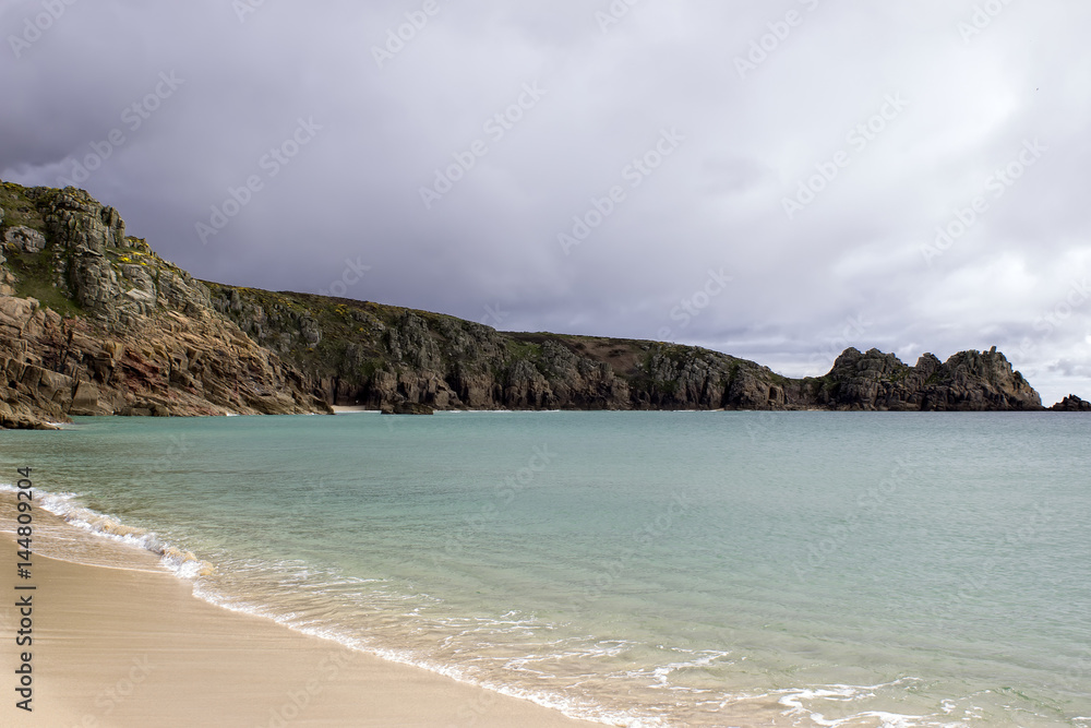 Porthcurno beach - view from Minack Theatre, Cornwall, England Porthcurno beach - view from Minack Theatre, Cornwall, England