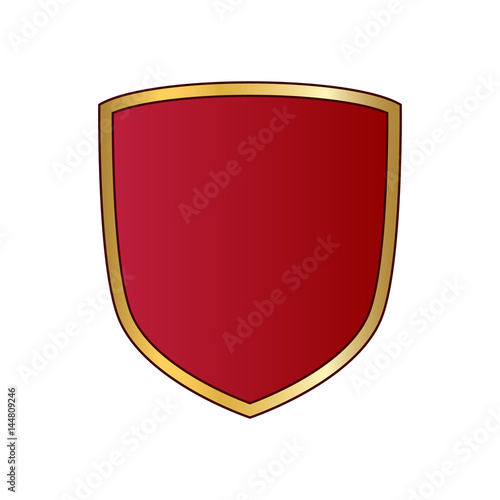 Gold and red shield shape icon. Logo emblem metallic sign isolated on white background. Shape shield symbol of security, protection or armor, safe. Shiny element design Vector illustration Free Download Gold and red shield shape icon. Logo emblem metallic sign isolated on white background. Shape shield symbol of security, protection or armor, safe. Shiny element design Vector illustration - GFXLoad