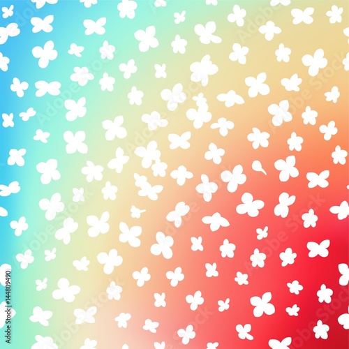 Vibrant iridescent multicolored background with simple flowers pattern. Vector illustration 