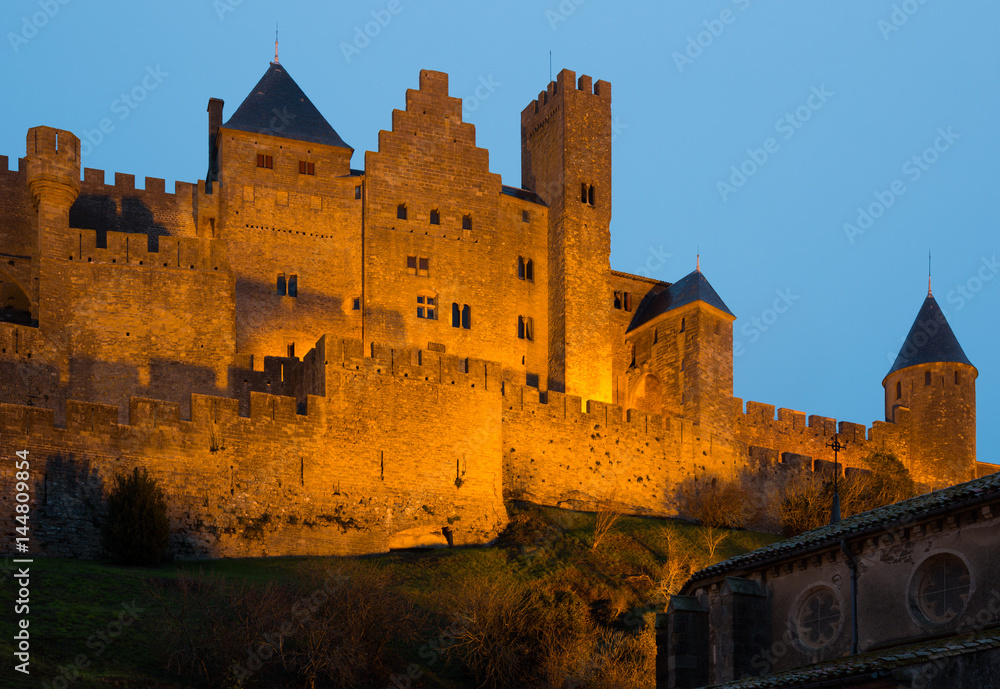 Castle of Carcassonne in sunset