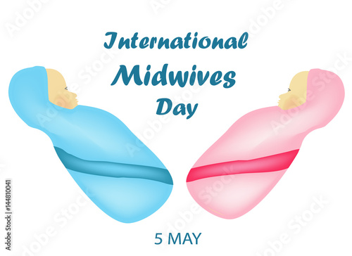 International Midwife Day. Baby boy in blue clothes and a girl in pink clothes. Thoracic. 5 May. Vector illustration