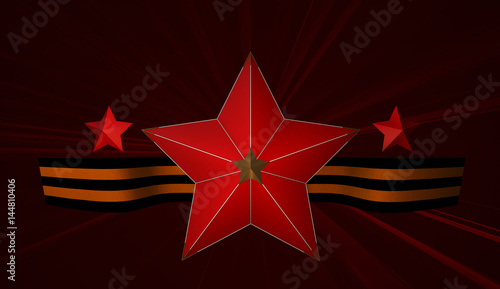 May 9 russian holiday victory. Red star and ribbon of Saint George. 3D rendering