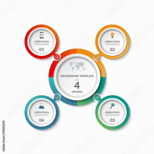 Infographic banner with 4 options. Circle template that can be used as round chart, cycle diagram, graph, workflow layout