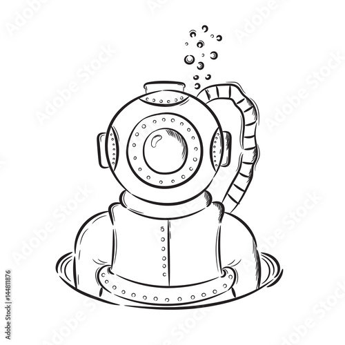 Hand drawn illustration diver retro vintage. Idea for a t-shirt, poster, signs.