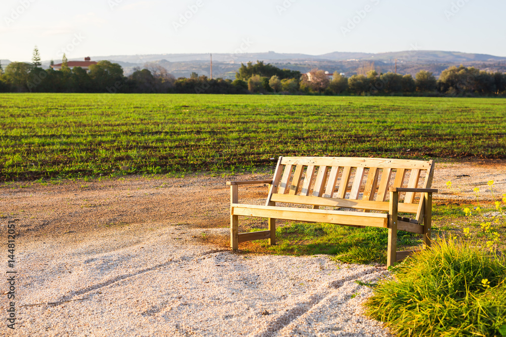 Outdoor nature wooden bench in zen garden style Outdoor nature wooden bench in zen garden style