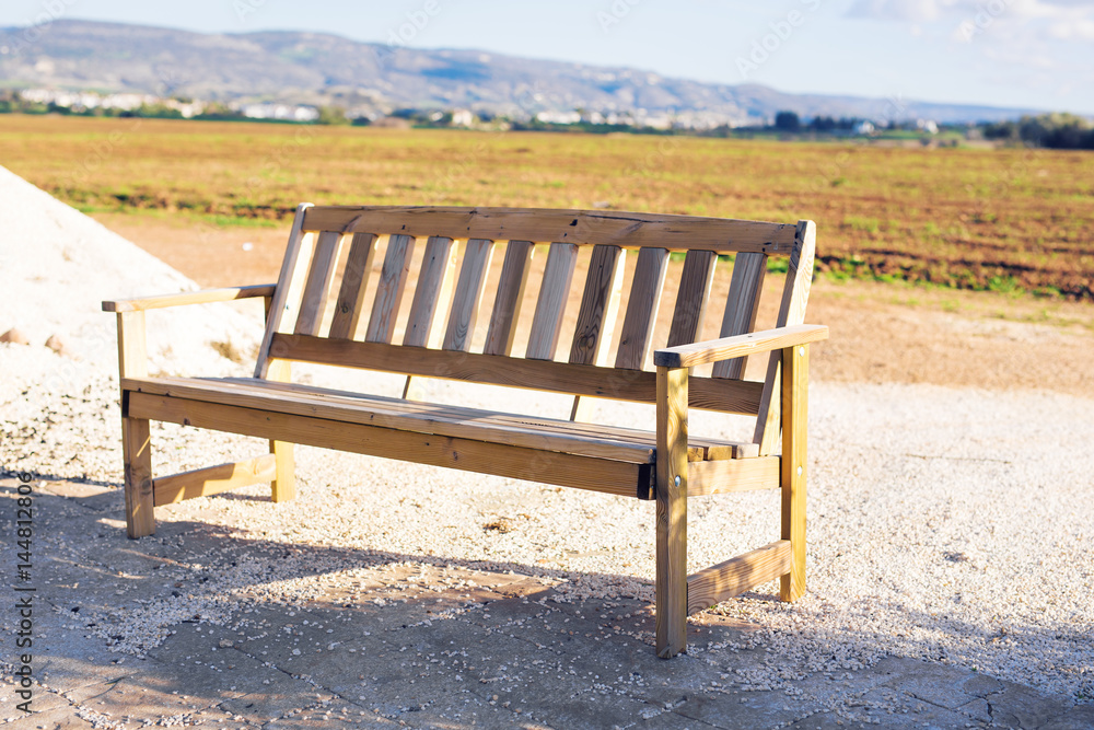 Outdoor nature wooden bench in zen garden style Outdoor nature wooden bench in zen garden style