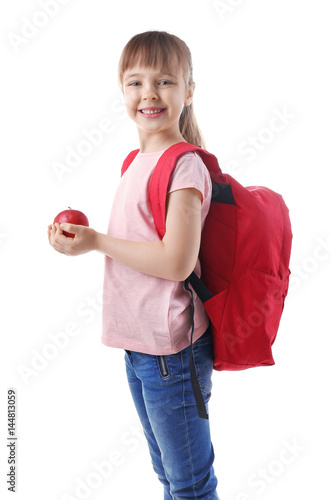 Happy schoolgirl with backp...