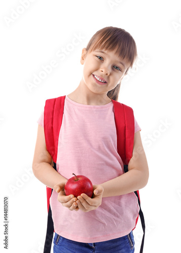 Happy schoolgirl with backp...