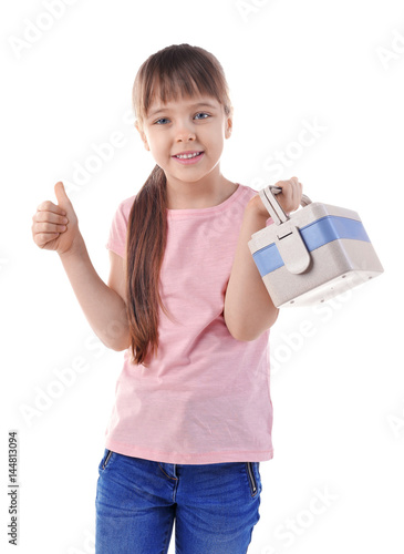 Happy schoolgirl holding lu...