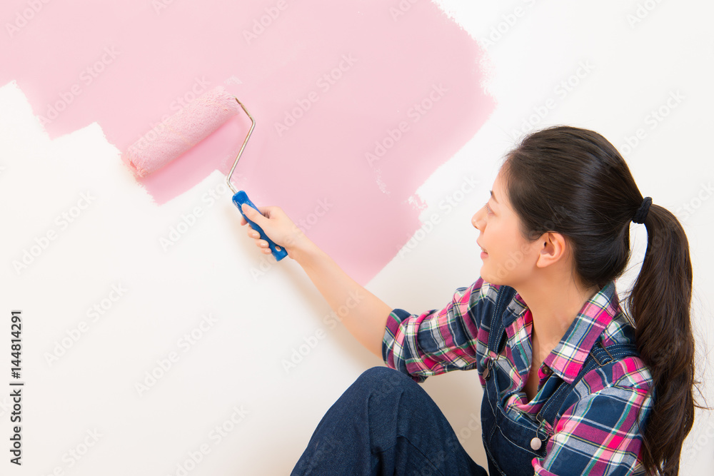woman portrait while painting new apartment woman portrait while painting new apartment