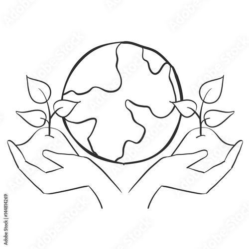 World with tree hand draw doodles photo