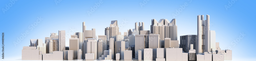 Day city with reflection 3d rendering image on blue Day city with reflection 3d rendering image on blue