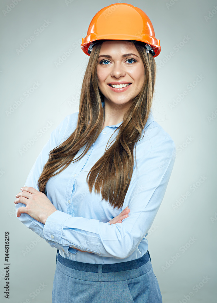Smiling business woman builder, real estate business Smiling business woman builder, real estate business