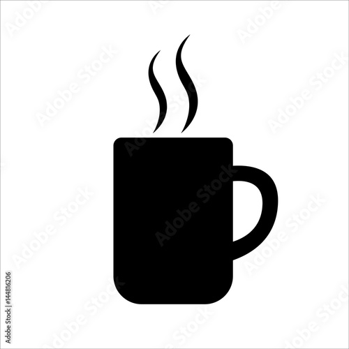 Big mug of coffee or tea icon. Hot beverage cup and smoke. Vector Illustration
