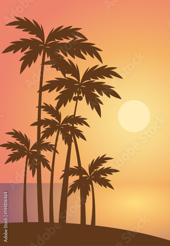 Beach summer with trees lanscape sea scenery sunset scenery vector