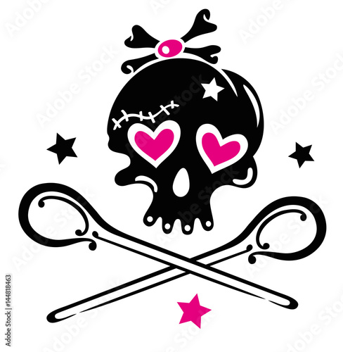 Girlie Totenkopf mit Kochlöffeln und Sternen. Fun.