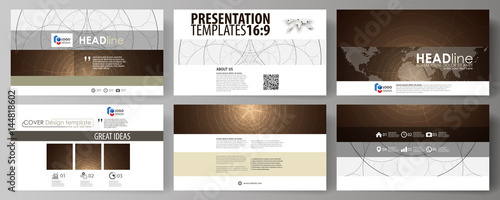 Business templates in HD format for presentation slides. Easy editable abstract vector layouts in flat design. Alchemical theme. Fractal art background. Sacred geometry. Mysterious relaxation pattern.