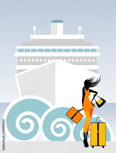 Passenger in sea port. Ship Cruise travel. 