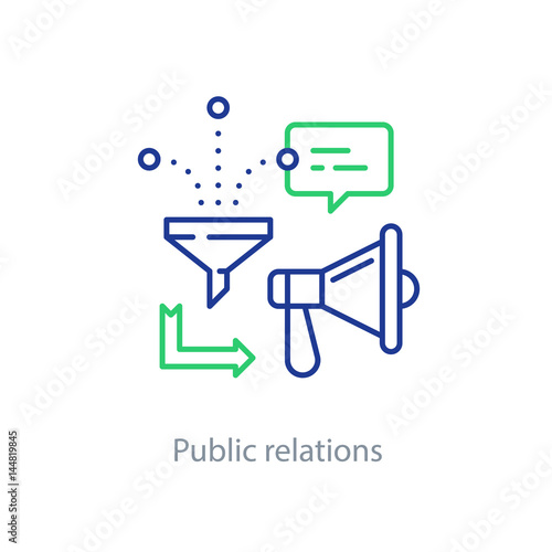 Public relations concept, megaphone line icon, advertising promotion