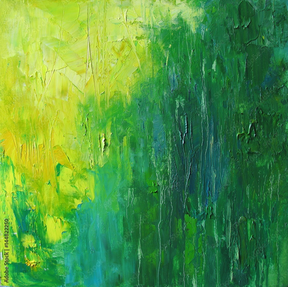 Abstract art background in green and yellow, original oil painting on  canvas Stock Illustration | Adobe Stock