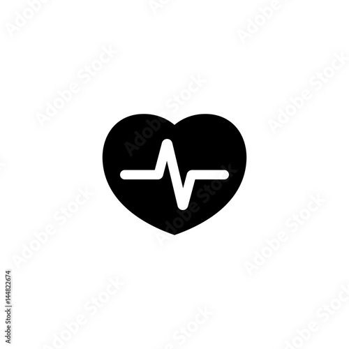 Pictogram healthy heart with cardiogram icon. Black icon on white background.