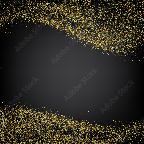 Vector black background with gold glitter sparkle, greeting card template Abstract background