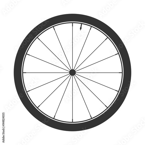 Bicycle wheel symbol vector. Bike rubber. Mountain tyre. Valve. Fitness cycle.MTB. Mountainbike.