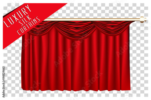 Red open theater curtain. Vector Illustration.