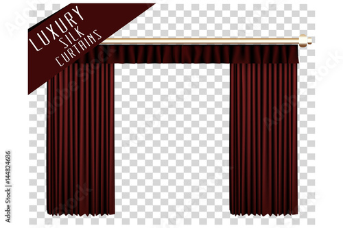 Red closed curtain. Vector Illustration.