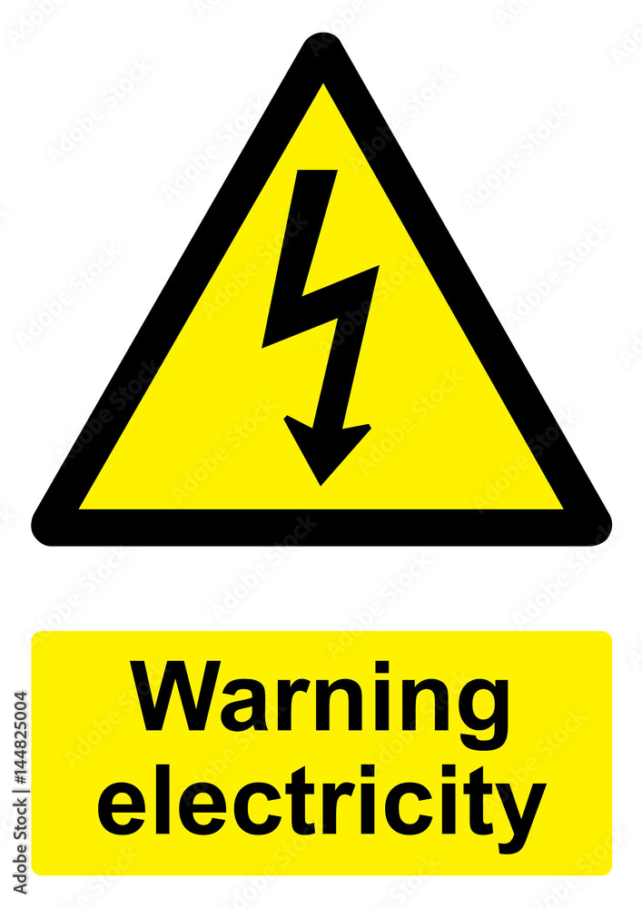 Black and Yellow Warning Sign isolated on a white background - Electricity Black and Yellow Warning Sign isolated on a white background - Electricity