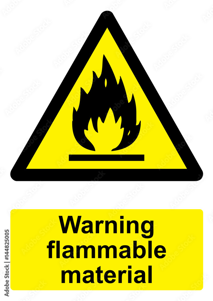 Black and Yellow Warning Sign isolated on a white background - Flammable material Black and Yellow Warning Sign isolated on a white background - Flammable material