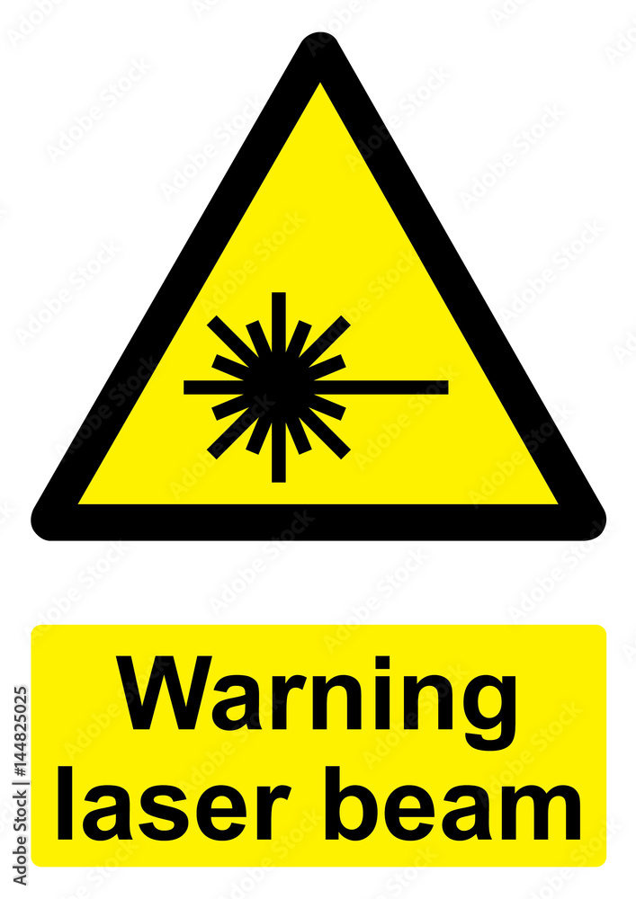 Black and Yellow Warning Sign isolated on a white background - Laser beam Black and Yellow Warning Sign isolated on a white background - Laser beam