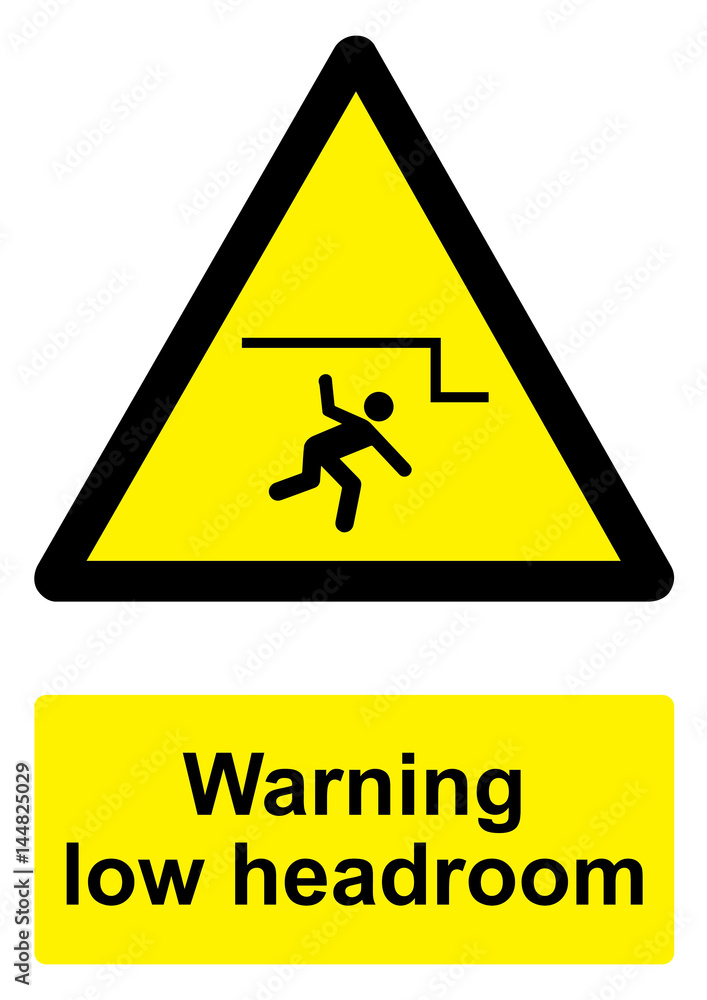 Black and Yellow Warning Sign isolated on a white background - Low headroom Black and Yellow Warning Sign isolated on a white background - Low headroom
