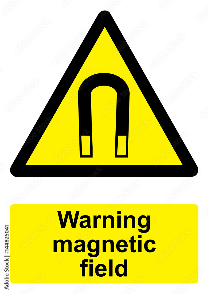 Black and Yellow Warning Sign isolated on a white background - Magnetic field Black and Yellow Warning Sign isolated on a white background - Magnetic field