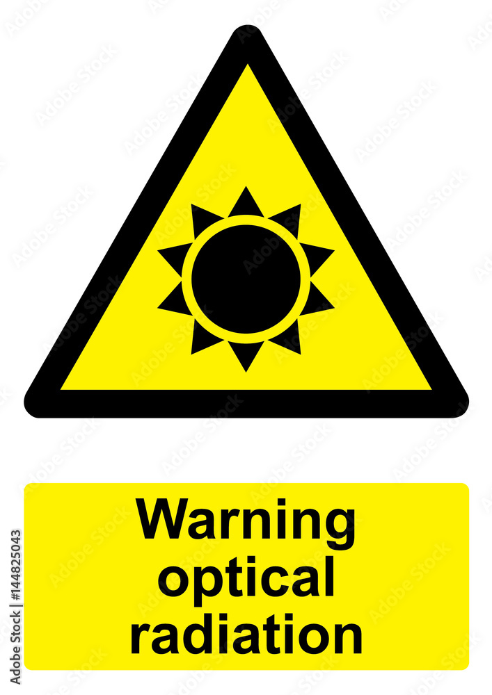 Black and Yellow Warning Sign isolated on a white background - Optical radiation Black and Yellow Warning Sign isolated on a white background - Optical radiation