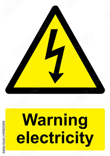 Black and Yellow Warning Sign isolated on a white background -  Electricity