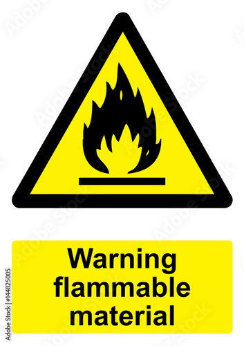 Black and Yellow Warning Sign isolated on a white background - Flammable material