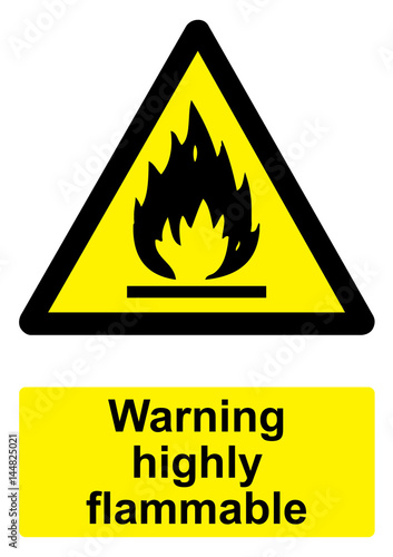 Black and Yellow Warning Sign isolated on a white background - Highly flammable