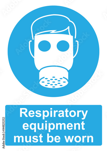 Blue Mandatory Sign isolated on a white background -  Respiratory equipment must be worn